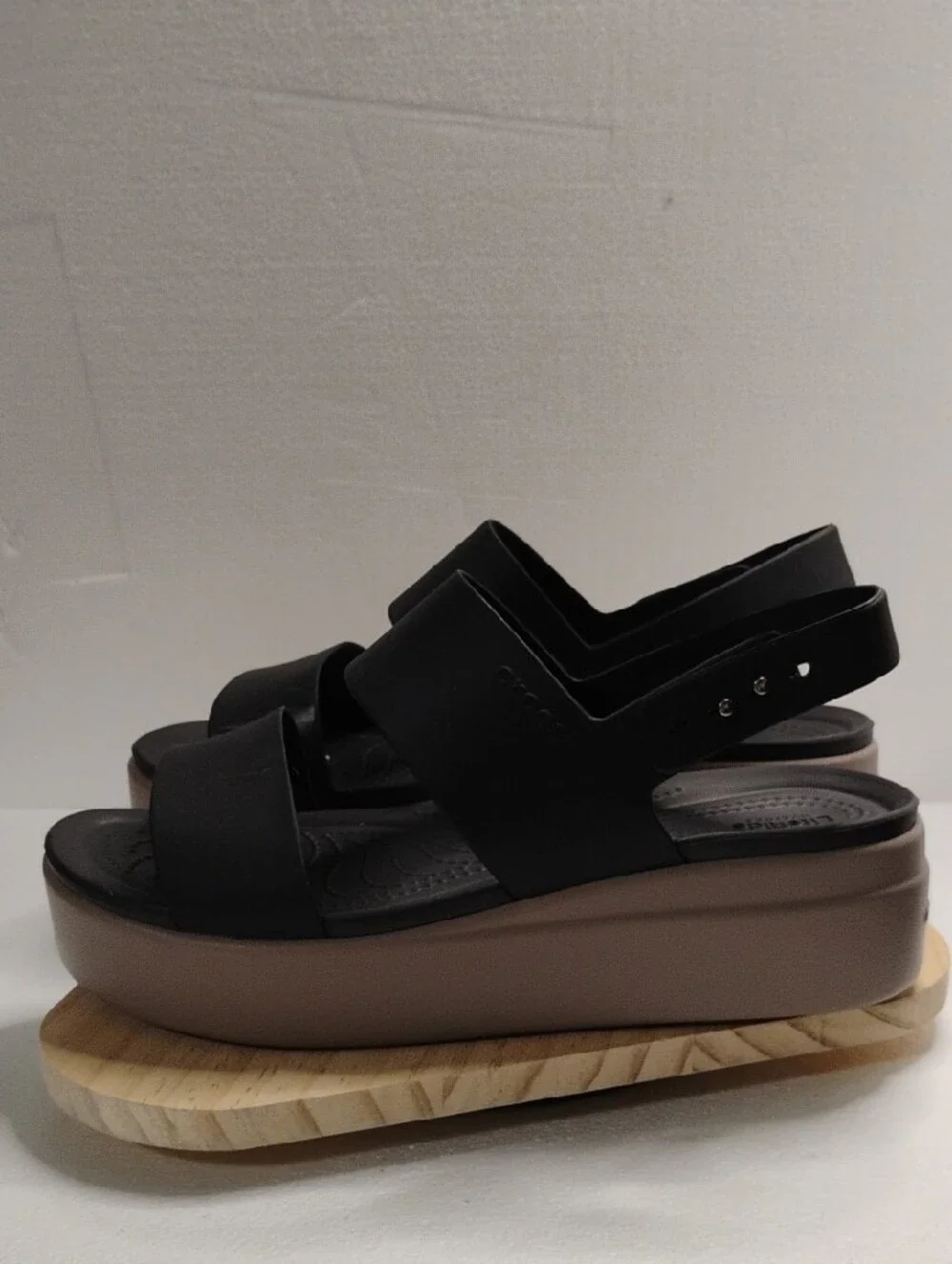 CROCS Black and Taupe Platform Sandals